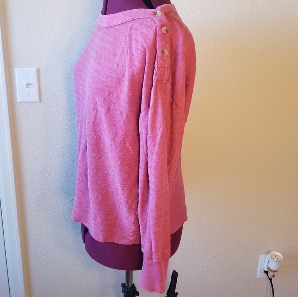 Anthropologie Pink Long Sleeve Button Shoulder Top - Picture 5 of 7